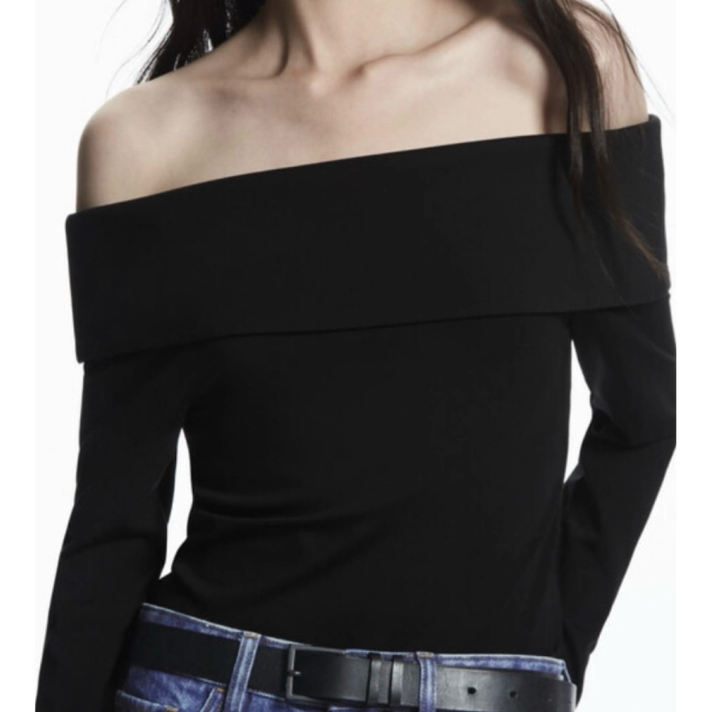 COS Black Off-Shoulder Long Sleeve Top
